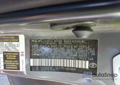 2007 Toyota Avalon Touring from USA, damaged, VIN 4T1BK36B47U180336